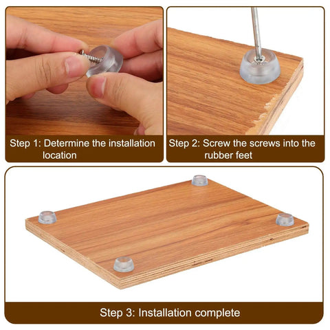 Installation process of Non Slip Rubber Feet Bumpers for Cutting Boards and Furniture, 10 Pack With Stainless Steel Screws