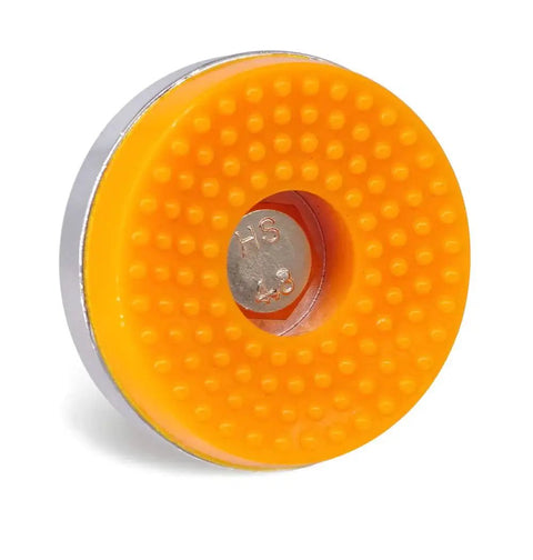 Close-up of Beefy Heavy Duty Adjustable Leveling Feet, M10 thread, 28mm carbon steel and orange rubber, non-slip, vibration dampening.