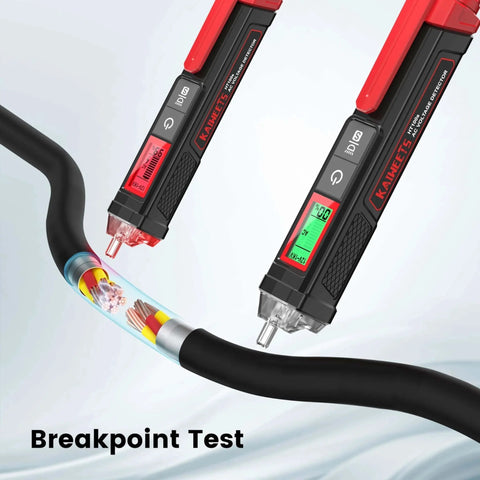Voltage Tester/Non-Contact Voltage Tester with Signal Percentage, Dual Range AC 12V/70V-1000V showing LCD and wire breakpoint test