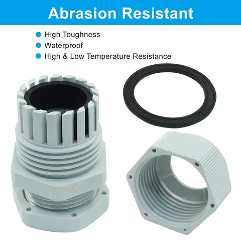Five Pack Three Quarters Inch NPT Cable Glands Waterproof Strain Relief Cord Connectors Built Tough Nylon Glands UV Resistant