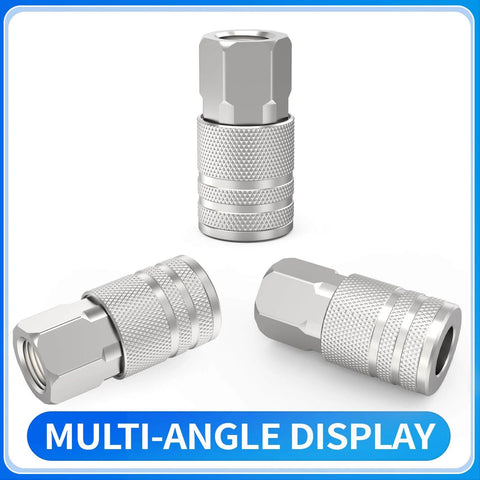 1/4-Inch NPT Female Quick Connect Air Coupler for Industrial Use, 4-Ball Design, Hardened Steel With Nickel Plating, M/D Type