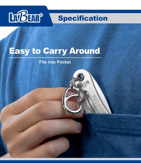 Person placing Elite Nut And Bolt Size Identifier Keychain Pro Grade SAE And Metric Gauge 8 To 25 Mm And 5/16 To 1 Inch Steel in pocket