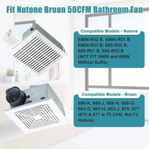 S97012026 Fan, 696N-R02 B Unit Motor Assembly Replacement for Broan 688-K, 688-J, 688-H, 663-H, 663-G, 663-J, Nutone 695-R02 B