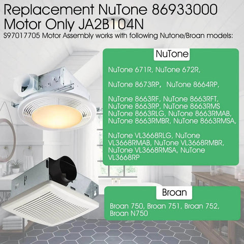 8663RP B Unit for NuTone,8664RP B Unit for NuTone 8663RP,Motor Assembly 97017705 Replacement Fan Motor for 8664RP 671R 672R Broan 750 751 752,Replaces JA2B104N/86933000 in modern bathroom setting