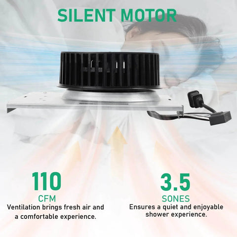 Compatible with Nutone 8814R 8673RP Unit 110CFM Fan,3.5 Sones, showing black fan component with airflow graphics