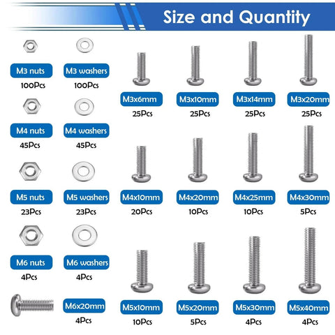 Image showing contents of 516Pcs Nuts and Bolts Assortment Kit 21 Sizes M3 M4 M5 M6 Nuts Washers Screws for Machinery Furniture Automotive