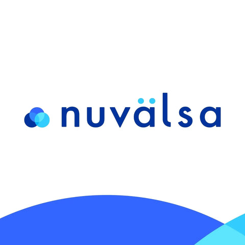 NuVal̈sa logo featuring blue text and abstract circular shapes on a white background