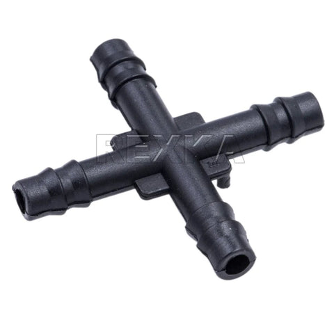 Rexka nylon 4-way vacuum hose cross connector, black, 3/16 inch ends