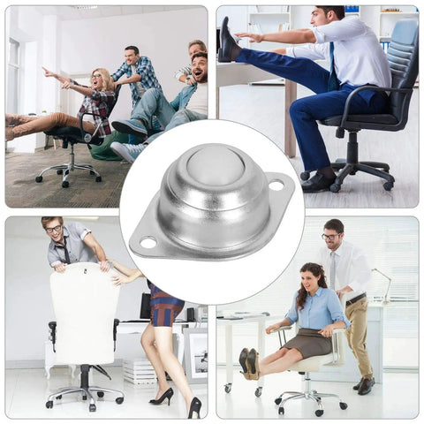 16 Pack 5/8 Inch Nylon Ball Transfer Bearing Units shown with people on office chairs demonstrating easy movement.