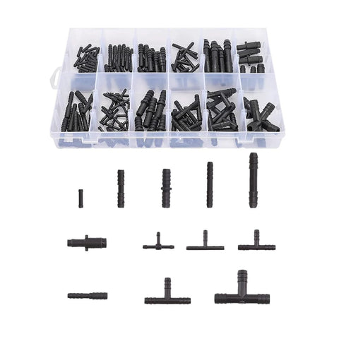 BELOMI vacuum hose fittings kit, 113 pcs nylon barbed connectors, 12 sizes, storage box.
