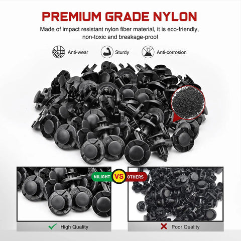 100 Pcs Nylon Bumper Rivet Clips Set For Nissan Vehicles 8mm Hole OEM Replacement 01553 093210 Includes Bonus Fastener Remover