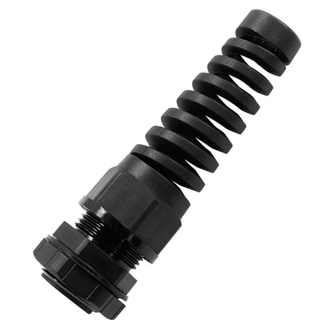 Five Pack NPT Half Inch Cable Glands With Strain Relief IP68 Waterproof Cable Gland With Adjustable Locknut For Six To Twelve Millimeter Wire Diameter Range Built Tough, close-up view showing structure