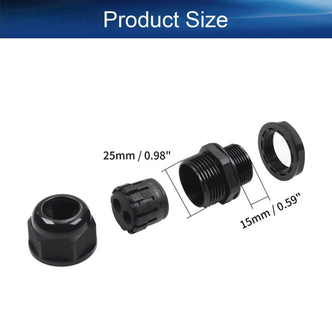 M25 Cable Gland 2 Hole Nylon Waterproof IP68 Adjustable Locknut disassembled view with size measurements