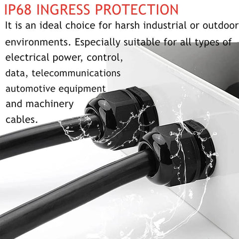 Installed Three Quarter Inch NPT Nylon Cable Gland With Strain Relief And Adjustable Locknut Weatherproof IP68 Cord Connector