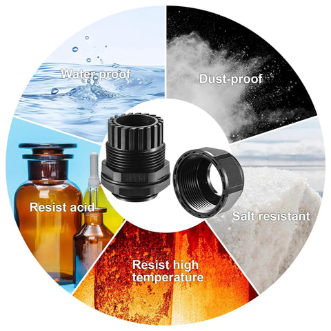 25 Pack Nylon Cable Gland Joints With Gaskets Three Quarter Inch NPT Waterproof IP68 Strain Relief Cord Grip Fittings