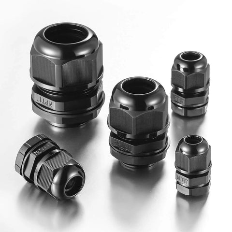 25 Pack Nylon Cable Gland Joints With Gaskets Three Quarter Inch NPT Waterproof IP68 Strain Relief Cord Grip Fittings displayed
