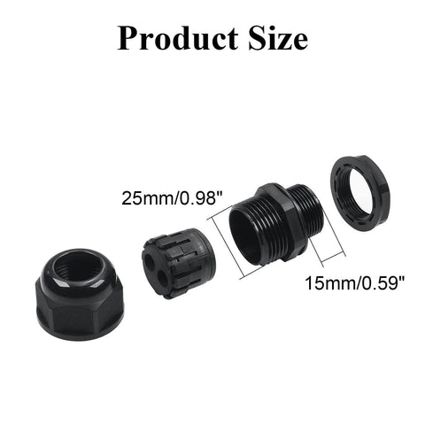 M25x1.5 Cable Gland 2 Hole Waterproof IP68 Nylon Joint With Adjustable Locknut showing product size and components
