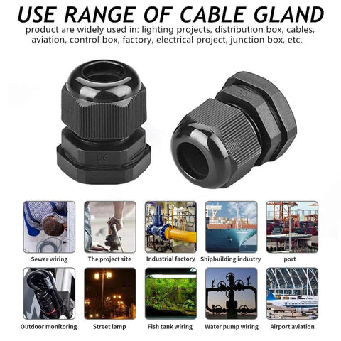 Front and side view of Three Quarter Inch NPT Nylon Cable Gland with Strain Relief and Adjustable Locknut for industrial use
