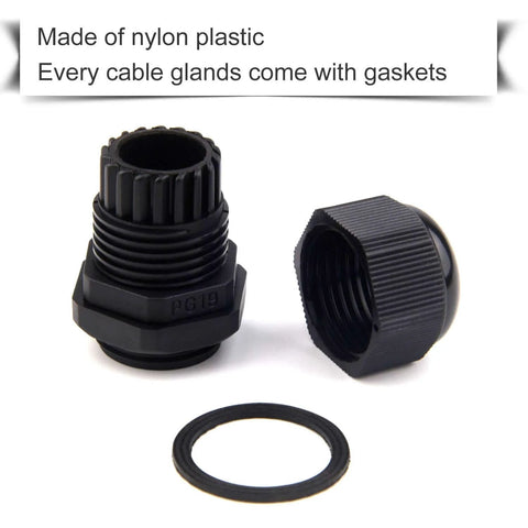 All In One 50 Pack Waterproof Cable Glands Kit With Gaskets for 3 16mm Cables Includes Six Sizes PG7 PG9 PG11 PG13.5 PG16 PG19