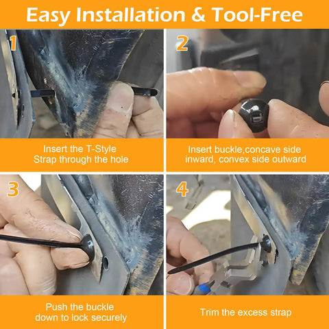 Image demonstrating easy installation of Premium Nylon Universal Cable Tie Buckle Kit With Clear Storage Box For Car Fender Engine Cover Mudguard Bumper Fasteners And Zip Tie Clips Automotive Replacement 100 Pack Easy Install Durable Nylon Construction.