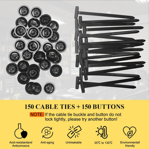 150Pcs Nylon Universal Cable Tie Buckle Kit For Cars And Home Fixes Zipper Clips T Zip Ties Automotive Plastic Rivet Fixings Engine Cover Retainers Fender Liner Door Panel Fasteners And DIY Auto Repair Essentials, black nylon cable ties and buckles
