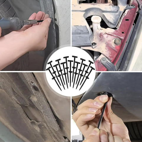 Premium Nylon Universal Cable Tie Buckle Kit With Clear Storage Box For Car Fender Engine Cover Mudguard Bumper Fasteners And Zip Tie Clips Automotive Replacement 100 Pack Easy Install Durable Nylon Construction, showing installation process in vehicle.