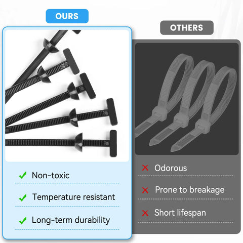 Image of 100 Pcs Nylon Universal Cable Tie Buckle Kit with Pin and Button Design, UV Resistant Plastic Zip Ties compared to others.