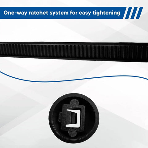 Close-up view of a one-way ratchet system in the Universal Automotive Nylon Cable Tie Kit With 100 Pieces, Heavy Duty Zip Tie Clips