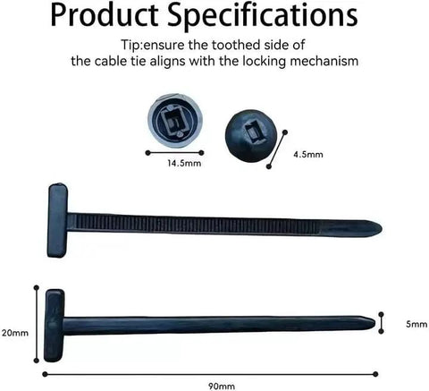 Ultimate 200 Piece Nylon Cable Ties Kit With PP Storage Box For Car Repair UV Resistant Universal Fit For Bumpers And Fenders By Fixion Tools showing dimensions