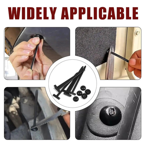 200 Pack Nylon Universal Cable Ties and Push Pin Rivet Fasteners for Car Repair, installation examples and components displayed