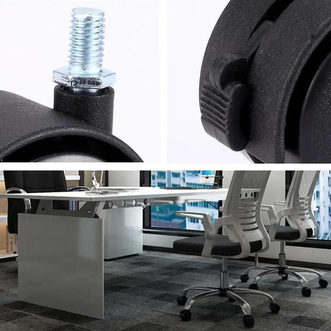 Eight Pack 1.5 Inch Black Nylon Plastic Castor Replacement Wheels For Furniture With 5/16 Inch Threaded Stem And Brake