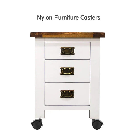 White drawer unit with wood top on 2 Inch Threaded Stem Nylon Swivel Locking Casters Set Of 4, M8 Fitment