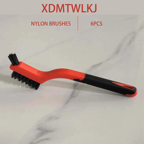 6-Pack Nylon Cleaning Brushes - Non-Scratch Nylon Bristles with ergonomic grip on marble surface