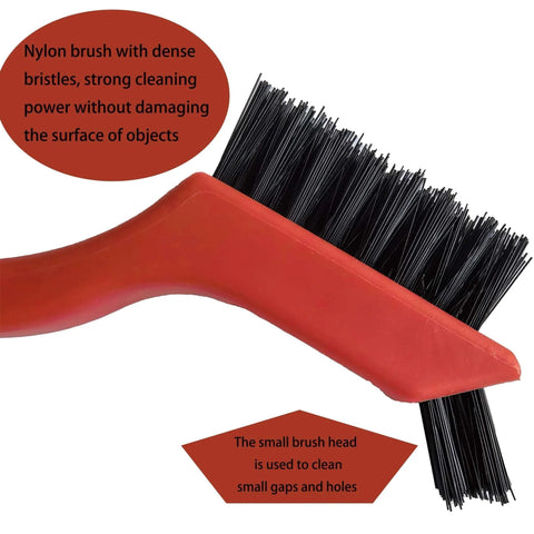 Close-up of nylon cleaning brush with dense bristles and ergonomic grip, highlighting mini head for small gaps cleaning.