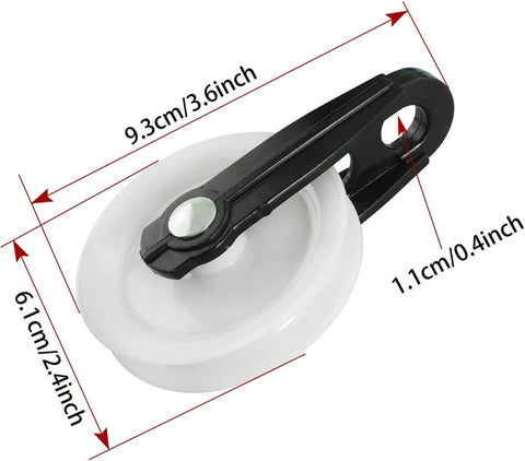 Nylon Clothesline Pulley 2 inch Diameter Nylon Pulley Outdoor Puller Rope Wire Rope Pulley Clothes Line Pulley Kit, shown side view