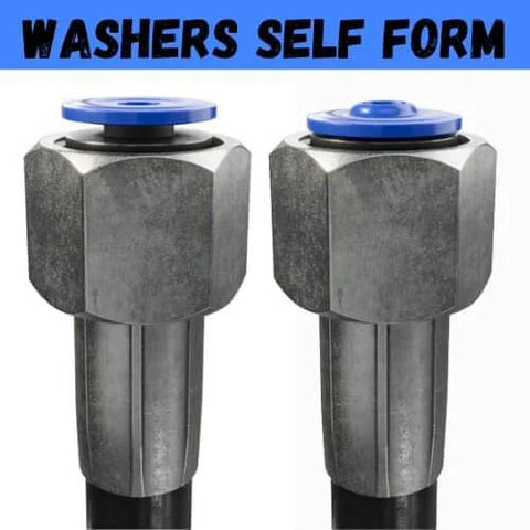 Self Forming Nylon CO2 Regulator Washers For CGA-320 Fittings, close-up view showing two washers installed on fittings.
