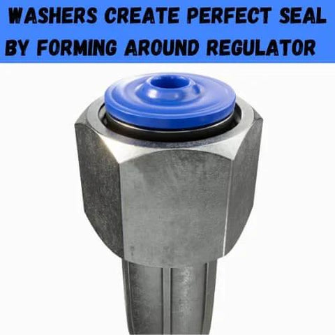 Close-up of Self Forming Nylon CO2 Regulator Washers For CGA-320 Fittings, 15 Pack, showing washer forming seal on fitting