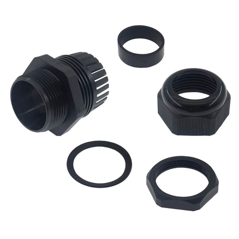 2 Inch NPT Strain Relief Nylon Cord Grip 5 Pack Waterproof IP68 Glands Adjustable Wire Cable Grip Connector For Junction Box 37 To 44mm Black CE ROHS Ideal For Outdoor Use, shown disassembled