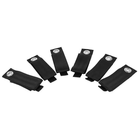 Set of six black nylon cord holders, ideal for garden and pool area organization. Includes Six Pack Extension Cord Holders Organizer And Hose Storage Straps.