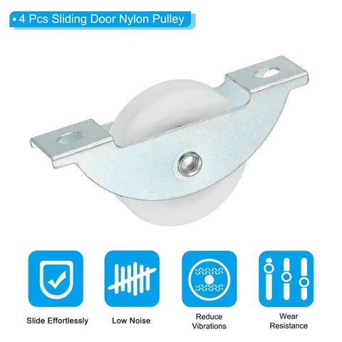 34mm Sliding Door Nylon Pulleys Four Pack For Screen Doors Wardrobes Cupboards And Closets Quiet Wear Resistant Nylon Wheels With Chrome Steel Housings 5mm Hole Distance Furniture Roller Wheels Silver
