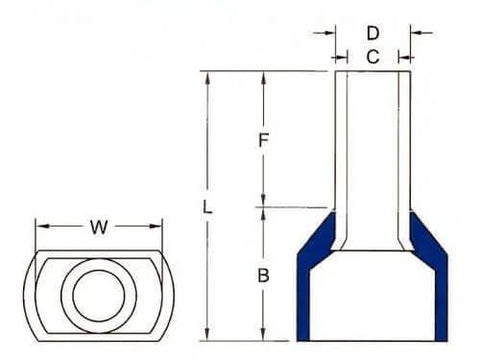 Technical diagram of Nylon Twin Insulated Ferrules For 2 Wire DIN Rail Terminal Blocks Pro Grade 12 AWG Gray 0.472-Inch Pin Length