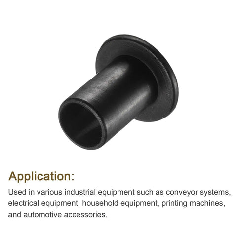 12 Pack Nylon Flanged Sleeve Bearings Black With Bore 10.1mm showing side view, flanged design for industrial use in conveyors and printers.