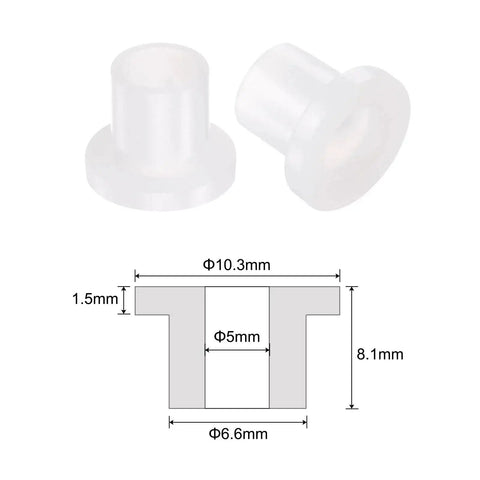 Flanged Nylon Sleeve Bearings 5mm Bore 6.6mm OD 8.1mm Length White Self Lubricating Bushings With 10.3mm Flange Diameter