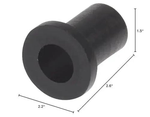 Black Nylon Flanged Bushing, 0.556 Inch Outer Diameter, Three Eighths Bore, Durable Non Metallic Bearing, Side View with Measurements.