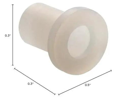 Nylon Flanged Bushing For Three Eighths Inch Screws, 0.556 Inch Outer Diameter White, side view showing dimensions and flange details