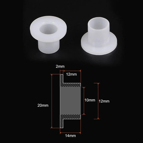 Diagram of Flanged Sleeve Bearings 10mm Bore Nylon Bushings For Shaft 12mm Outside Diameter 14mm Length Flange Diameter 20mm Flange