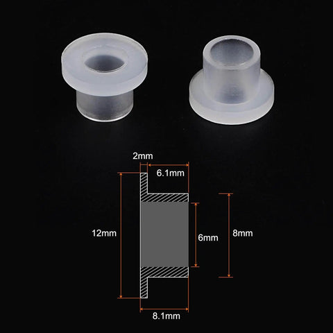 Flanged Sleeve Bearings Set Of 10 DIY Friendly Nylon Bushings For Shaft 6mm Bore 8mm OD 8.1mm Length No Oil Needed 12mm Flange Diameter And 2mm Flange Thickness Self Lubricating Wear Resistant White with diagram.