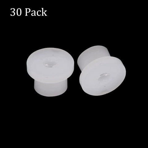 Self Lubricating Nylon Flanged Sleeve Bearings 2mm Bore 4.4mm Outer Diameter 4.1mm Length Pack Of 30, shown in white.