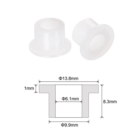 12 Pack Nylon Flanged Sleeve Bearings 6.1mm Bore By 9.9mm OD By 8.3mm Length White Self-Lubricating Bushings with dimensions shown