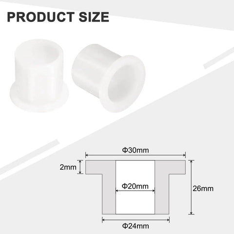 12 Pack Nylon Flanged Sleeve Bearings White Self Lubricating Plastic Bushings Bore 20mm Outer Diameter 24mm with measurement diagram